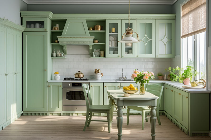 кухня зеленого цвета в интерьере фото