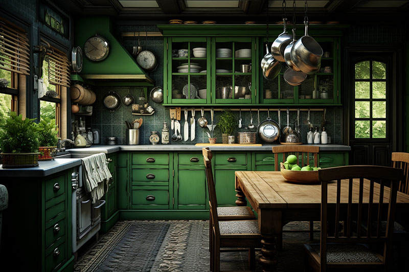 кухня зеленого цвета в интерьере